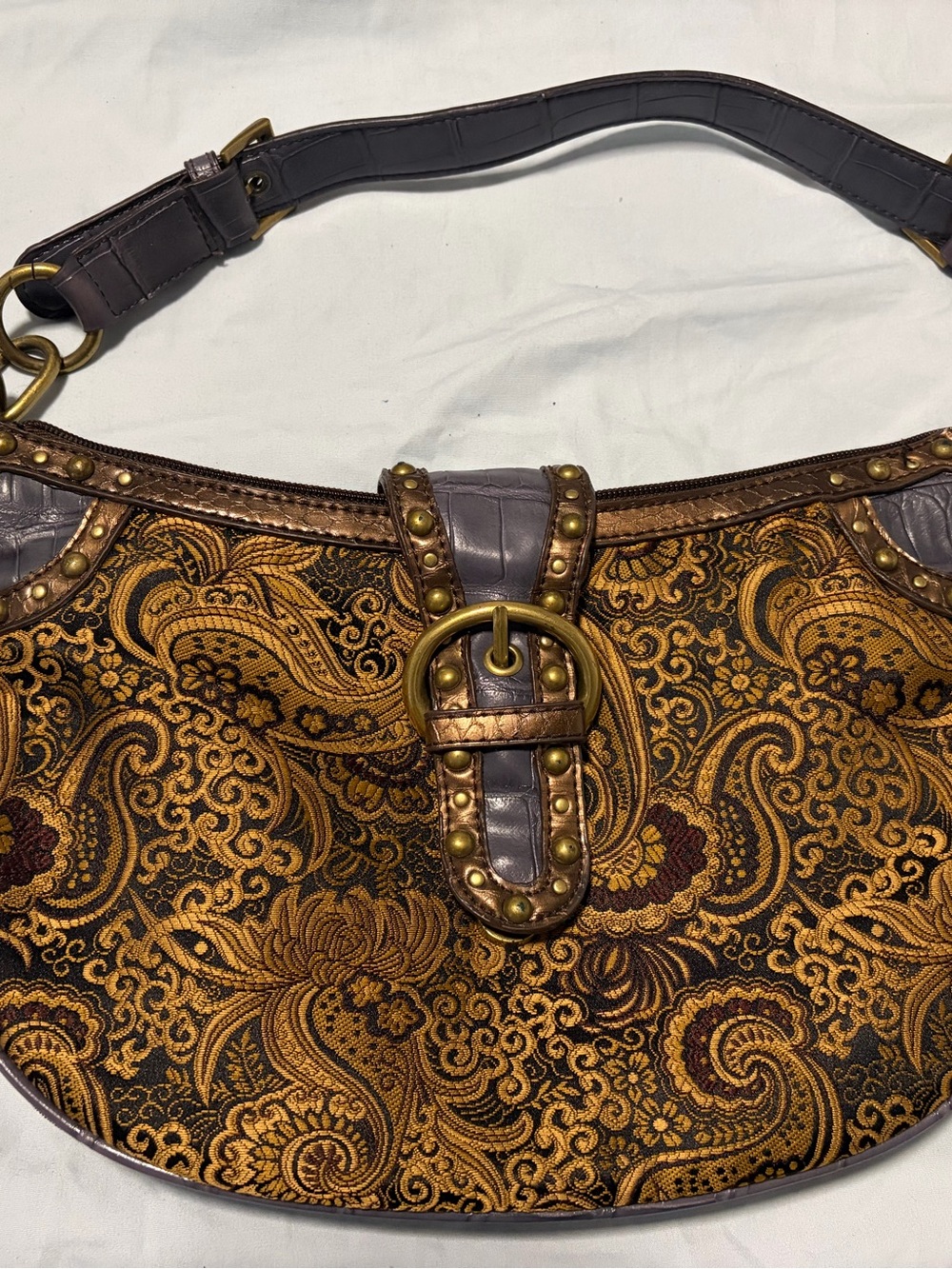 Nine West Paisley Embroidered Hobo Bag in Gold and Brown